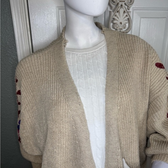 Knitted Long Cardigan Sweater Embroidered Flowers Chunky Size large. - Picture 3 of 11